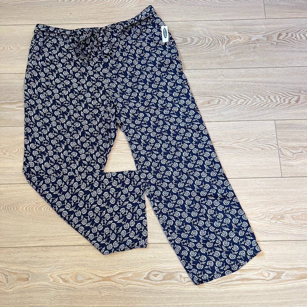 Old Navy XXL Blue Floral Wide Leg Pants Boho  Prairie Core  coastal beach resort